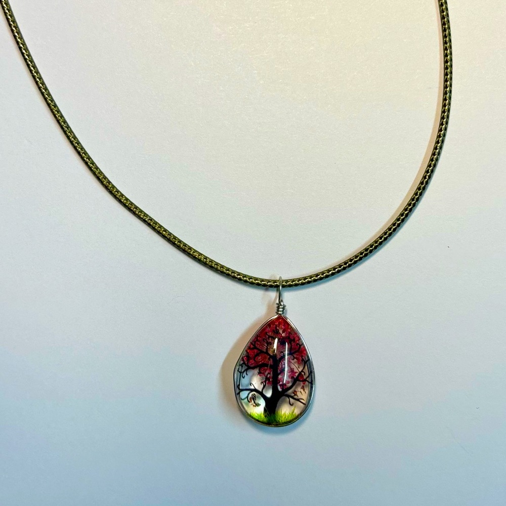 Handmade Lace Dried Flowers Oval Pendant Necklace #4